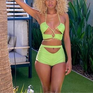 Vibrant Green Two piece swimsuit short Set women's size small, medium, large NWT